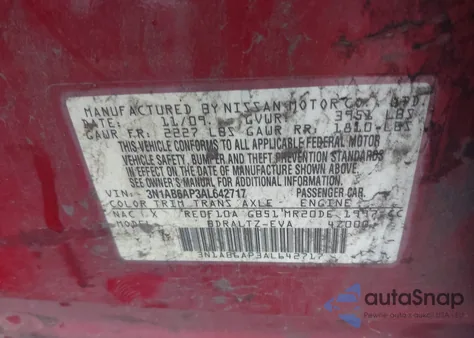 2010 Nissan Sentra 2.0S из США, поврежденный, VIN 3N1AB6AP3AL642717